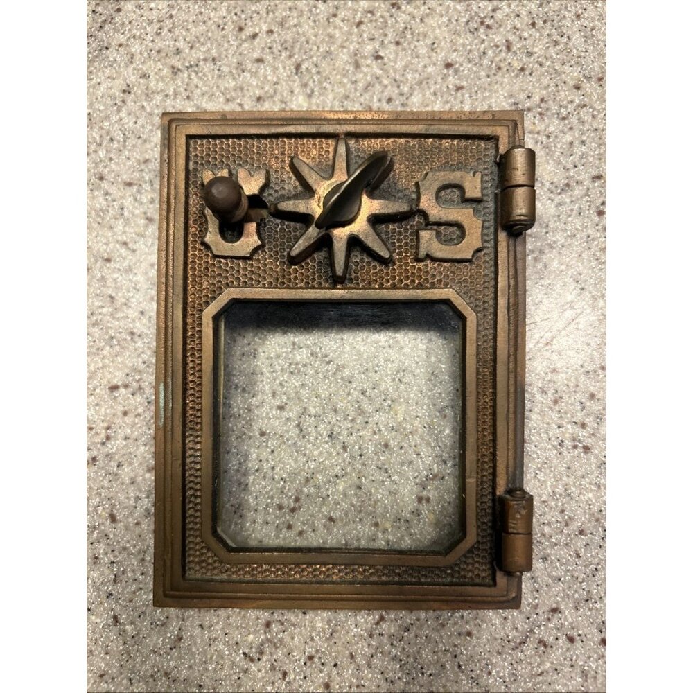 1920's US Brass Post Office Door Glass in Window Antique Collectible Textured
